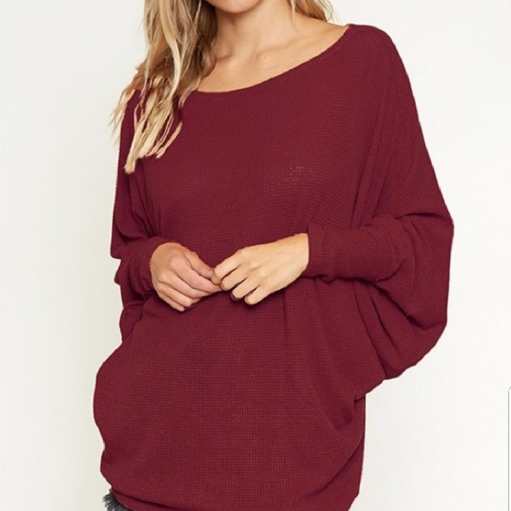 Burgandy One Shoulder Dolman Sleeve Top!